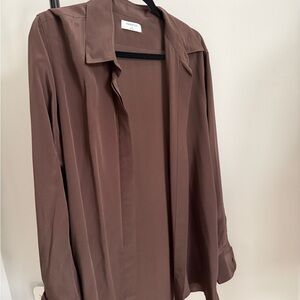 Aritzia Babaton 100% Silk Chocolate Brown Womens Button Down Top Medium
